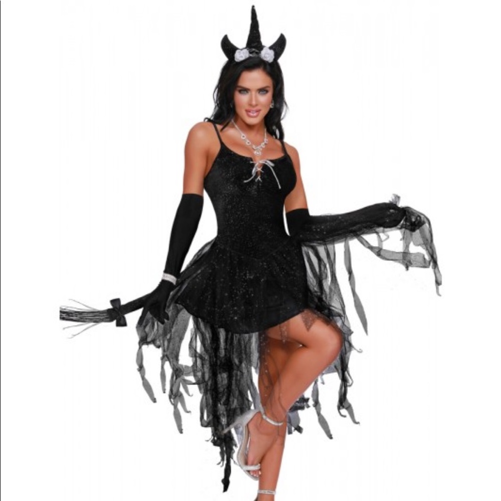 Halloween Cosplay Costume Women Sexy Black Dark Goth Unicorn Dress